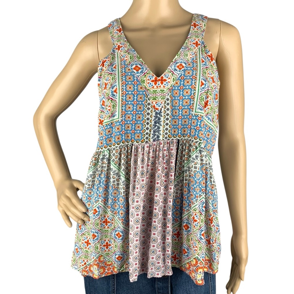 Anthropologie Kenzie Colorful Summer Boho Peplum Tank Frock Top Size Medium